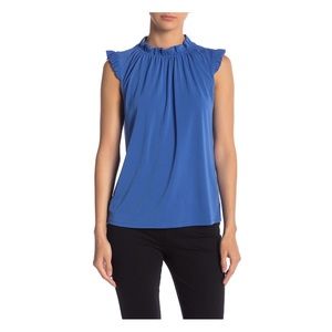 ★ NWT Adrianna Papell Ruffle Neck Solid Blue Top ★